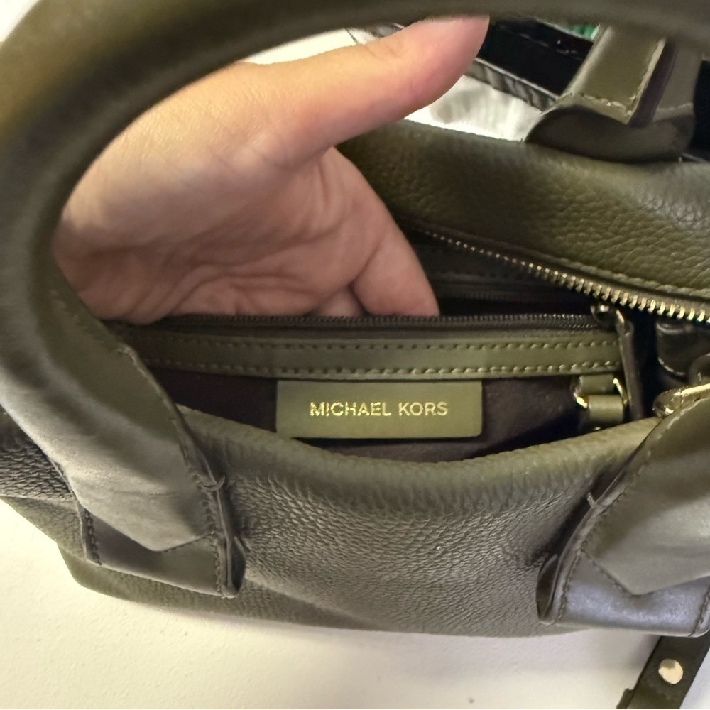 Michael Kors Rollins Satchel Green Pebbled Leather Tote Cross Body - Picture 10 of 13